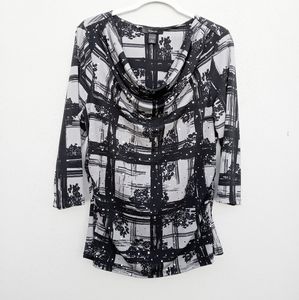 Style & Co Black Gray Slouch Collar Top in Large